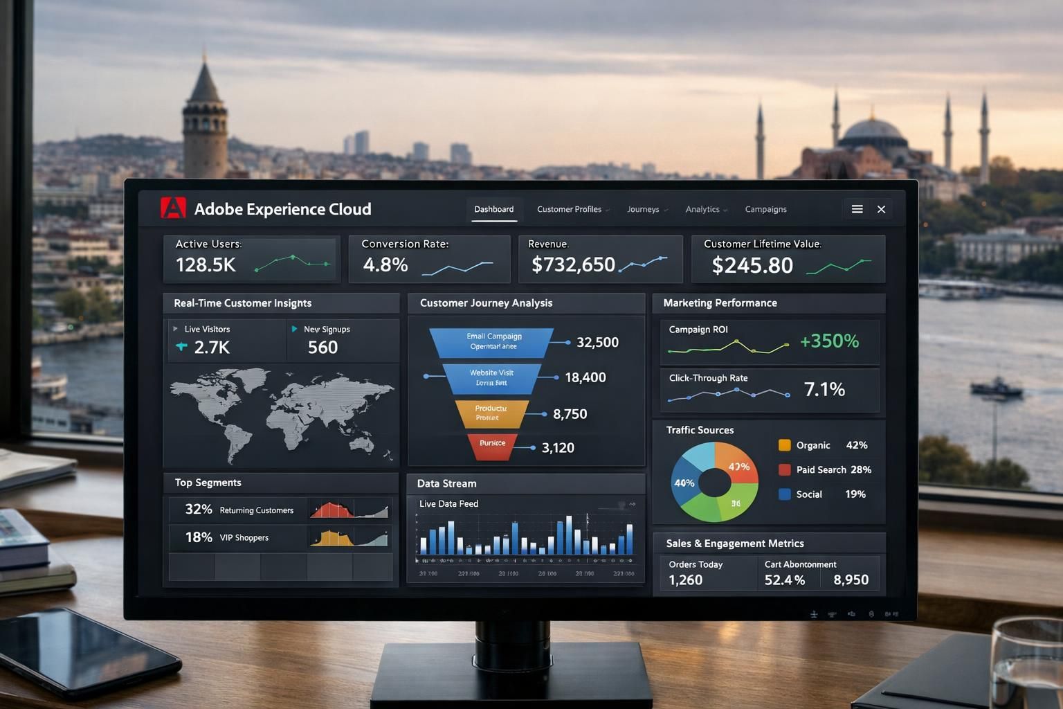 adobe experience cloud, gerçek zamanlı müşteri analiz araçlarıyla güçlendirilerek dijital deneyimlerinizi optimize etmenizi sağlar.