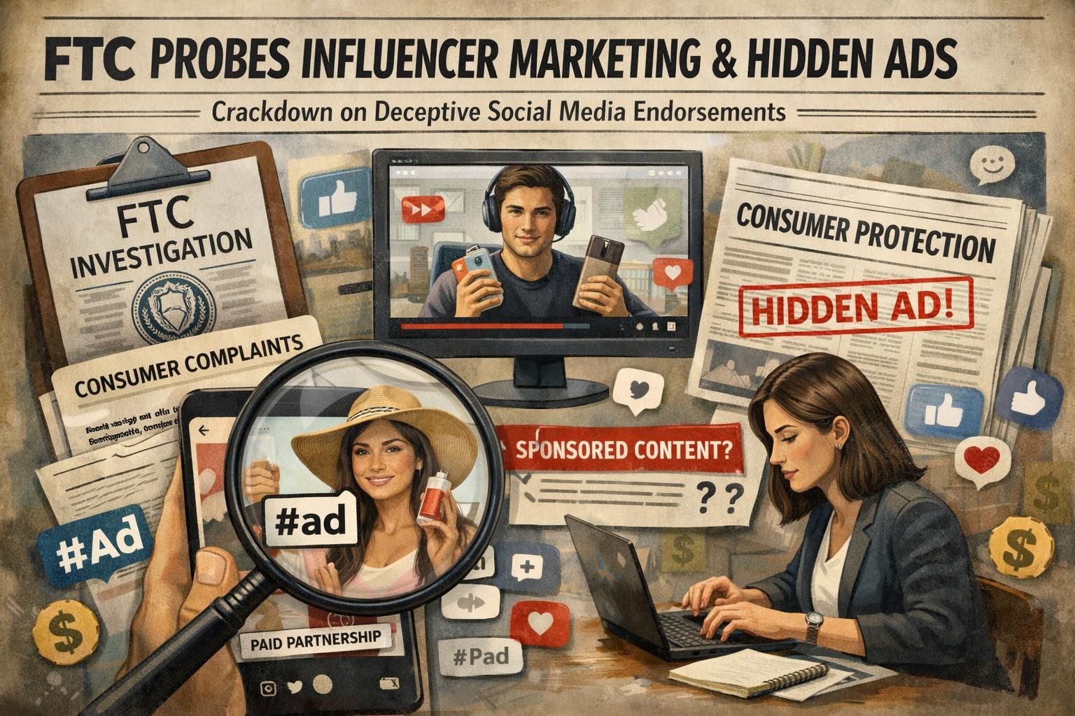 ftc, gizli influencer pazarlama uygulamalarını araştırmak için soruşturma başlattı ve reklam şeffaflığını artırmayı hedefliyor.