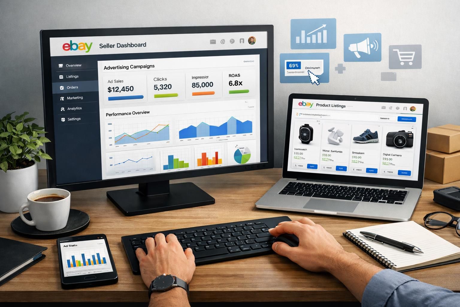 ebay, profesyonel satıcılar için daha etkili ve çeşitli reklam seçenekleri sunarak satışlarınızı artırmanıza yardımcı oluyor.